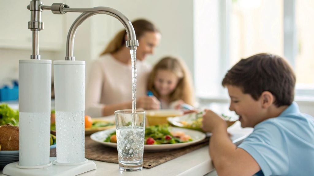 Illustration showing the connection between water quality, household plumbing, and personal health, highlighting the impact of water values on home and well-being