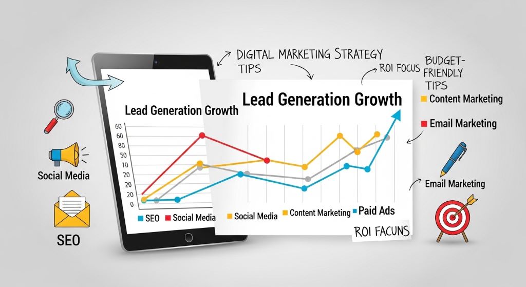 Affordable digital marketing strategy chart showing lead generation growth