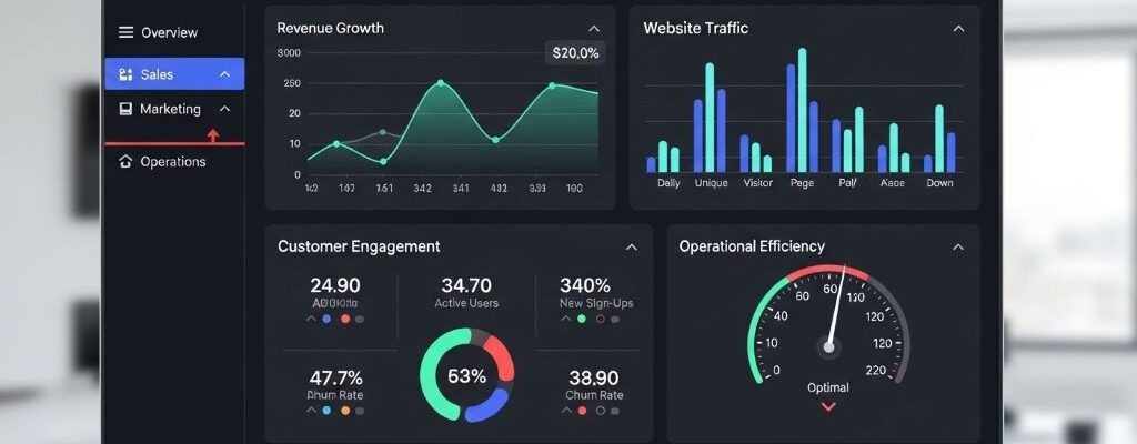 Real-time business activity monitor dashboard showing key performance metrics