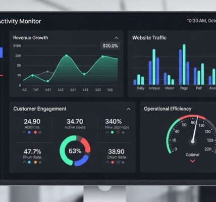 Real-time business activity monitor dashboard showing key performance metrics