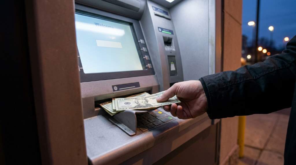 Bank representative assisting with an ATM deposit dispute