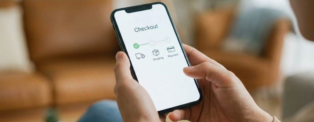 Customer completing an online shopping checkout on an ecommerce website