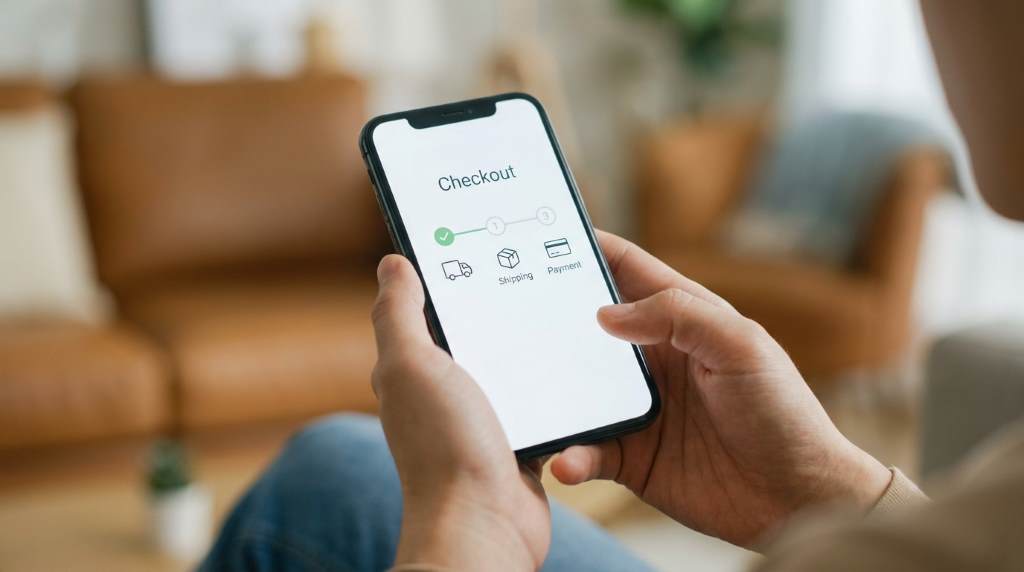Customer completing an online shopping checkout on an ecommerce website