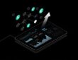 Digital tablet displaying futuristic financial growth charts and interactive AI data nodes.