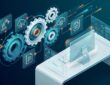 Digital gears and workflow icons illustrating business process automation setup.